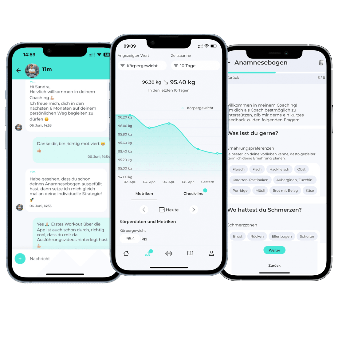 Die Coaching-App: Chat mit dem Coach, Gewichtsverlauf und Anamnese