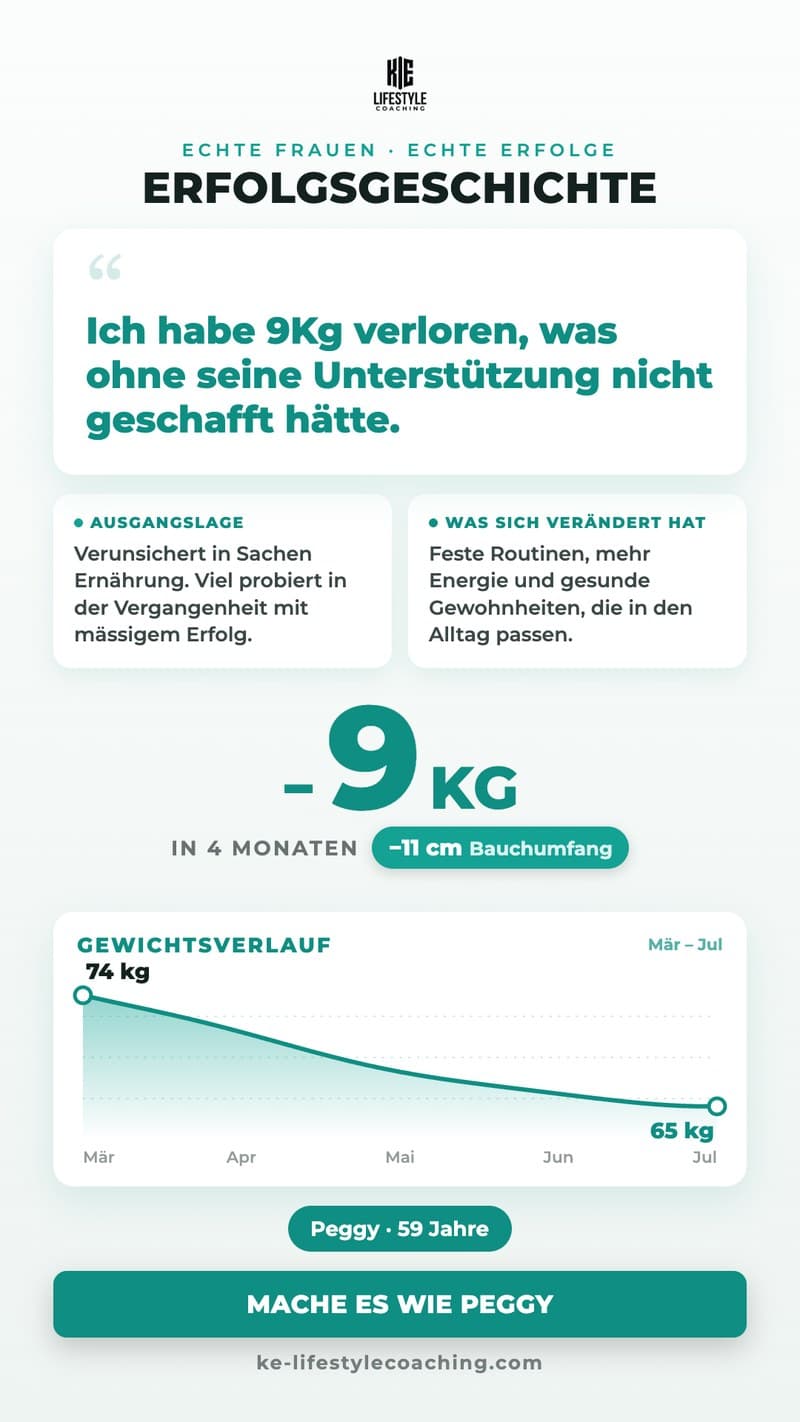 Transformation von Peggy: −9 kg in 4 Monaten